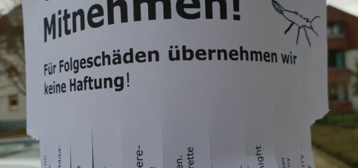 Zettel an einem Laternenpfahl "Ohrwürmer zum Mitnehmen"