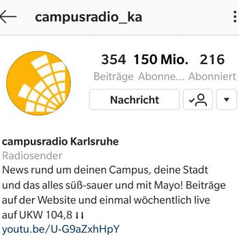 Screenshot des Campusradio-instagram-Profils mit 150 Millionen-Followern (mit Bildbearbeitung)
