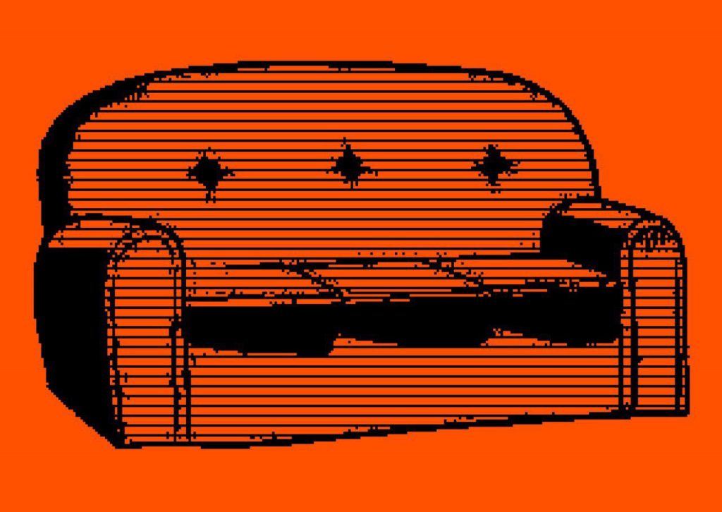 Couch auf rotem Hintergrund