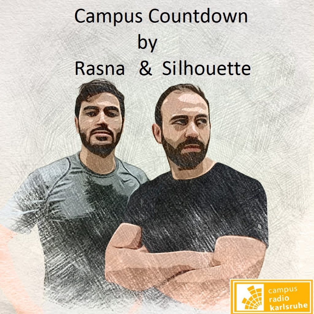 Zwei Männer mit Überschrift: Campus Countdown by Rasna & Silhouette