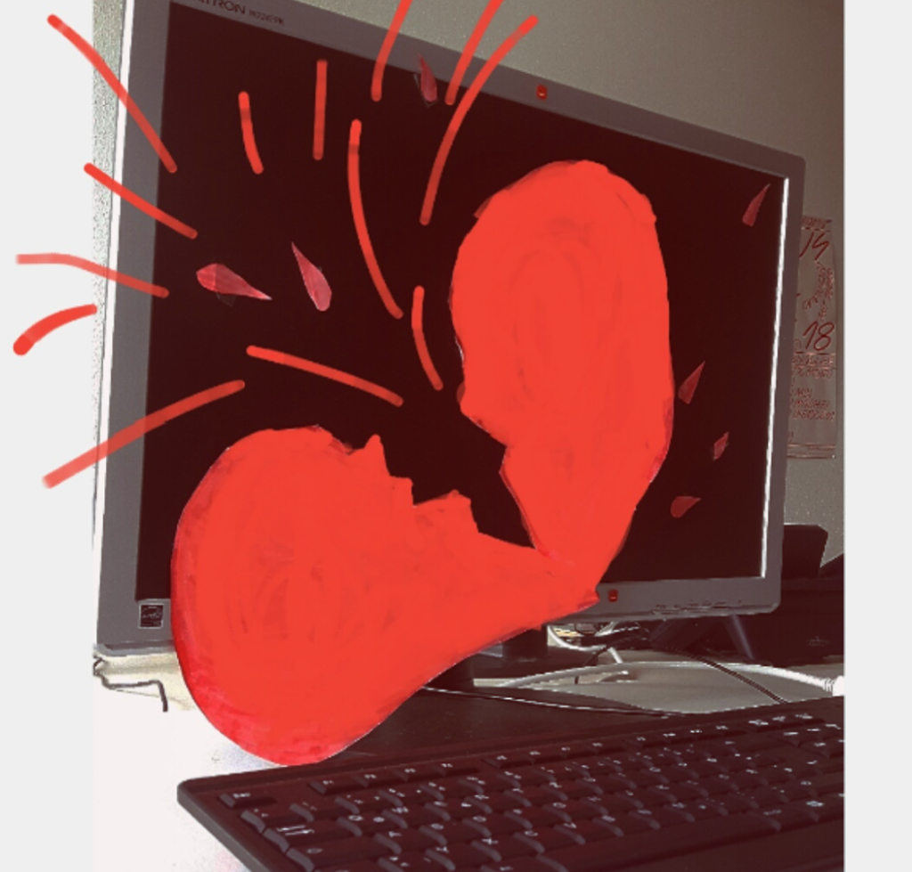 Computerbildschirm mit Illustration eines blutenden Herzens