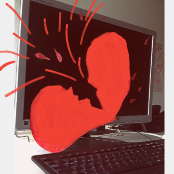 Computerbildschirm mit Illustration eines blutenden Herzens